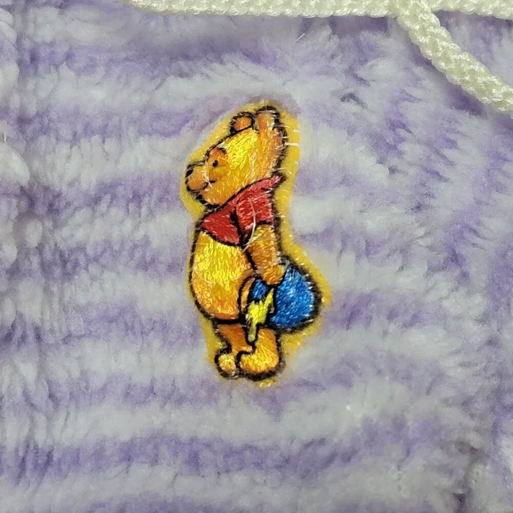VTG 1983 Winnie The Pooh Purple Striped Infant Newborn Fleece Coverall USA Sears